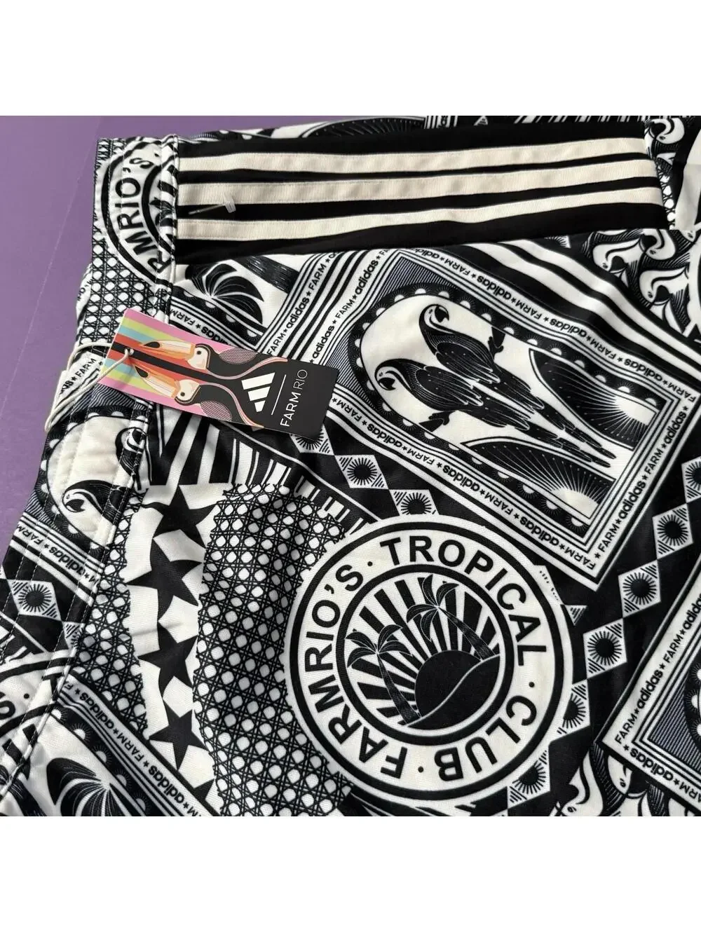 Adidas x Farm Rio Skirt Black White Graphic Print JD6312 Women Size Medium - Picture 4 of 9